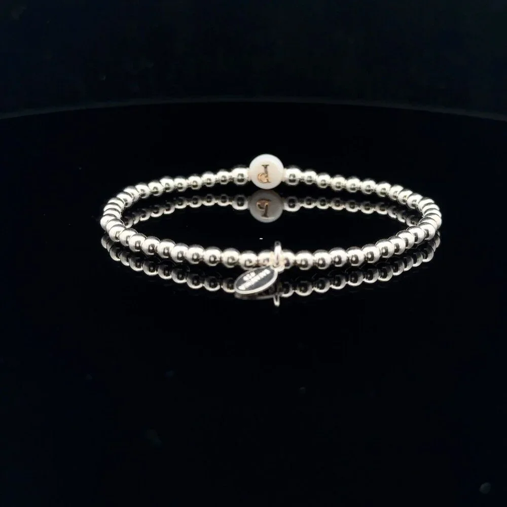 925 Sterling Silver Beaded Stretch Stacking Bracelet MOP Letter Initial P - Picture 5 of 6
